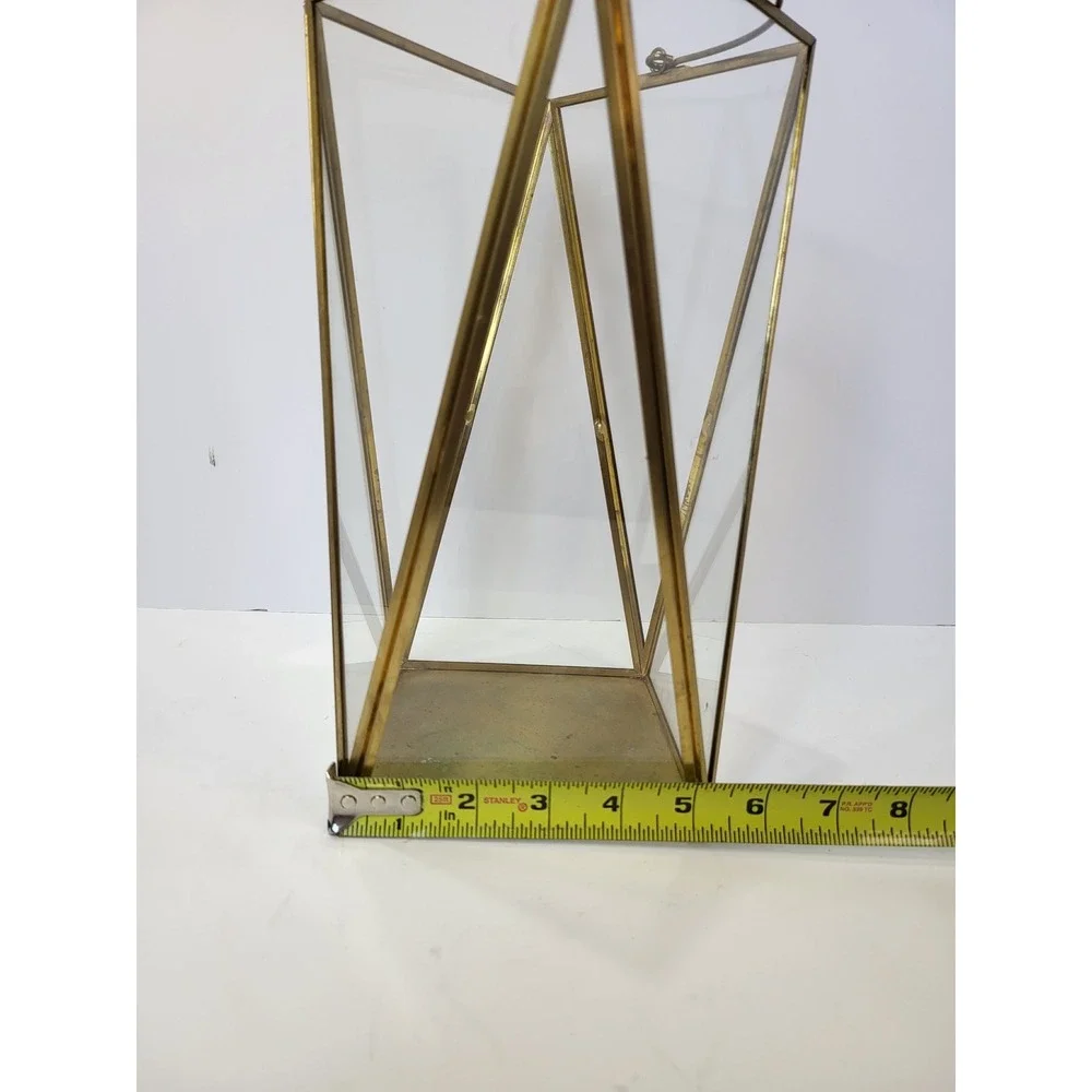 Gold Brass Geometric Glass Lantern Candle Holder Modern Wedding Decor 11.5 inch